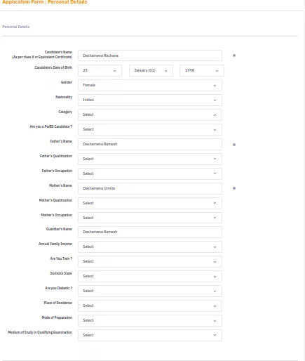 Application Form Personal Details - DU Admission