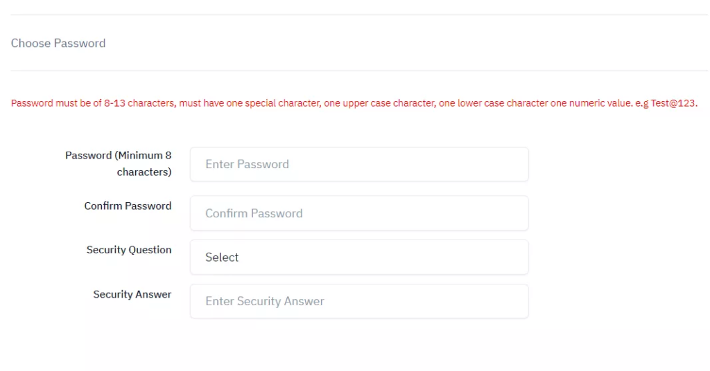 Create Password - CUET Exam Registration Form