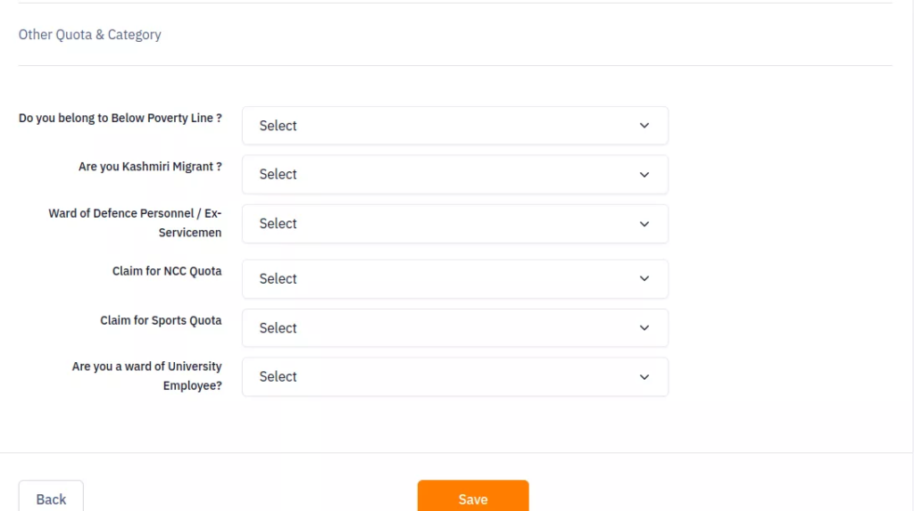 Quota and Categories in DU Application form