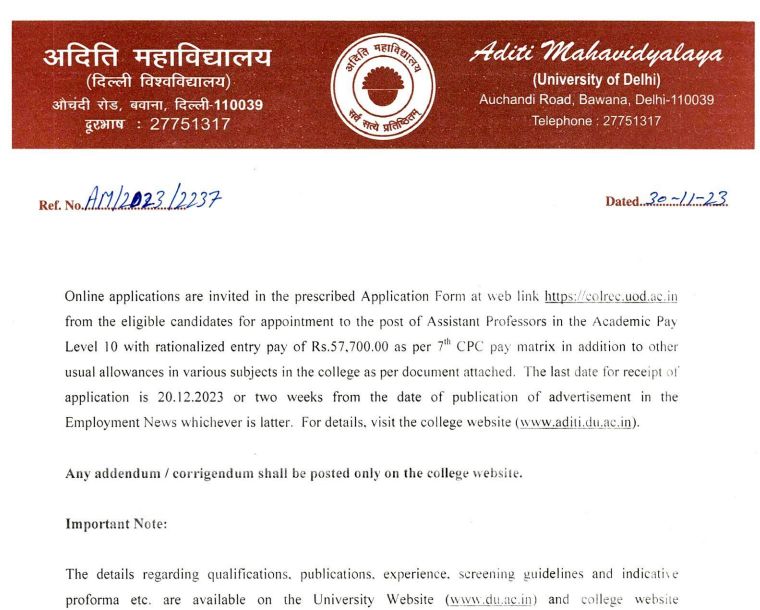 DU Recruitment 2023: Official Notification