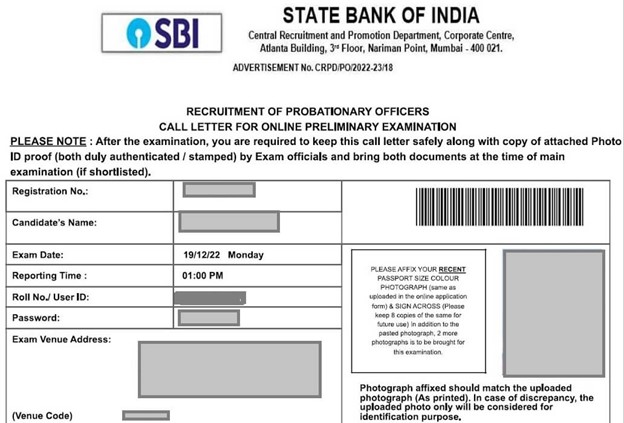 SBI PO Exam Admit Card Download