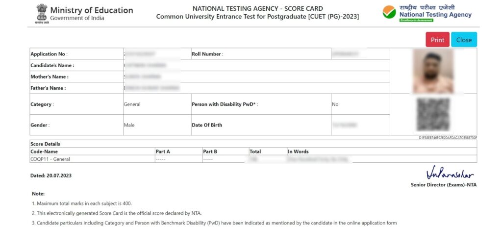 CUET PG 2024 Scorecard